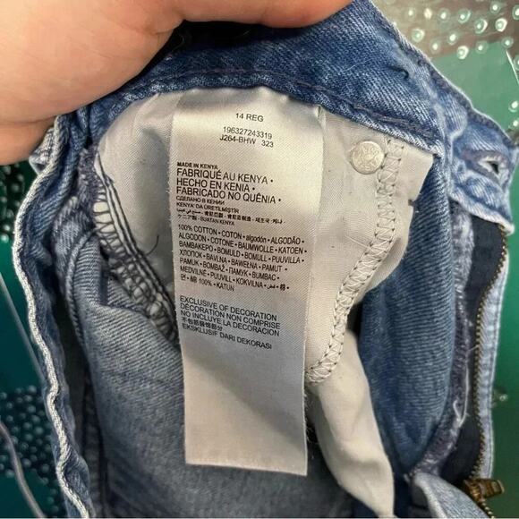 Levi 94’ Baggy Wide Leg Color Block 2 Tone Cotton Denim Jeans Size 14 Teen - Picture 8 of 10